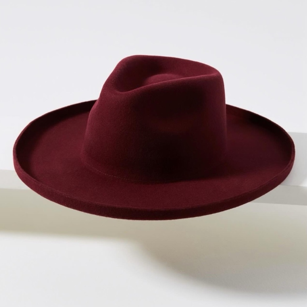NWOT Anthropologie Finley High Crown Rancher Wide Brim Hat Burgundy